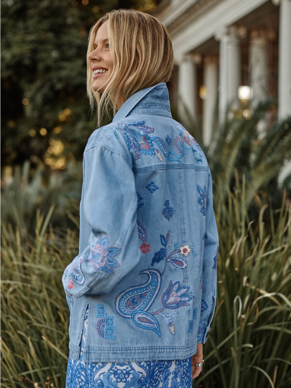 Johnny Was Workshop Trapunto Denim Chore Jacket Embroidered 100% Cotton Small
